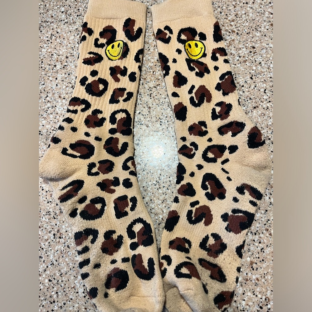 Smiley face leopard socks